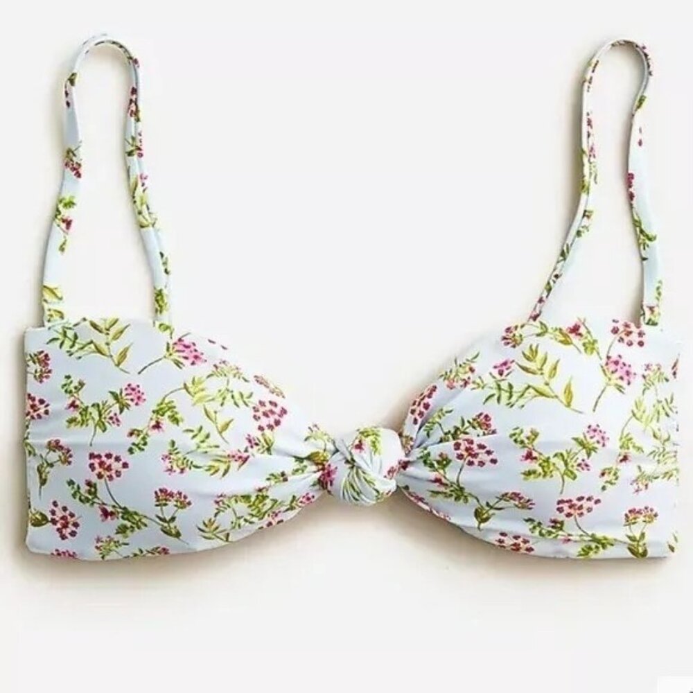 J.Crew Womens Knot Bandeau Bikini Swim Top Cloud Meadow Floral Blue 2X